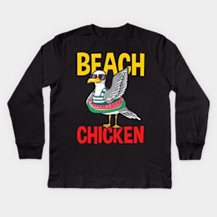 Funny Beach Chicken design for Seagull Lovers Kids Long Sleeve T-Shirt